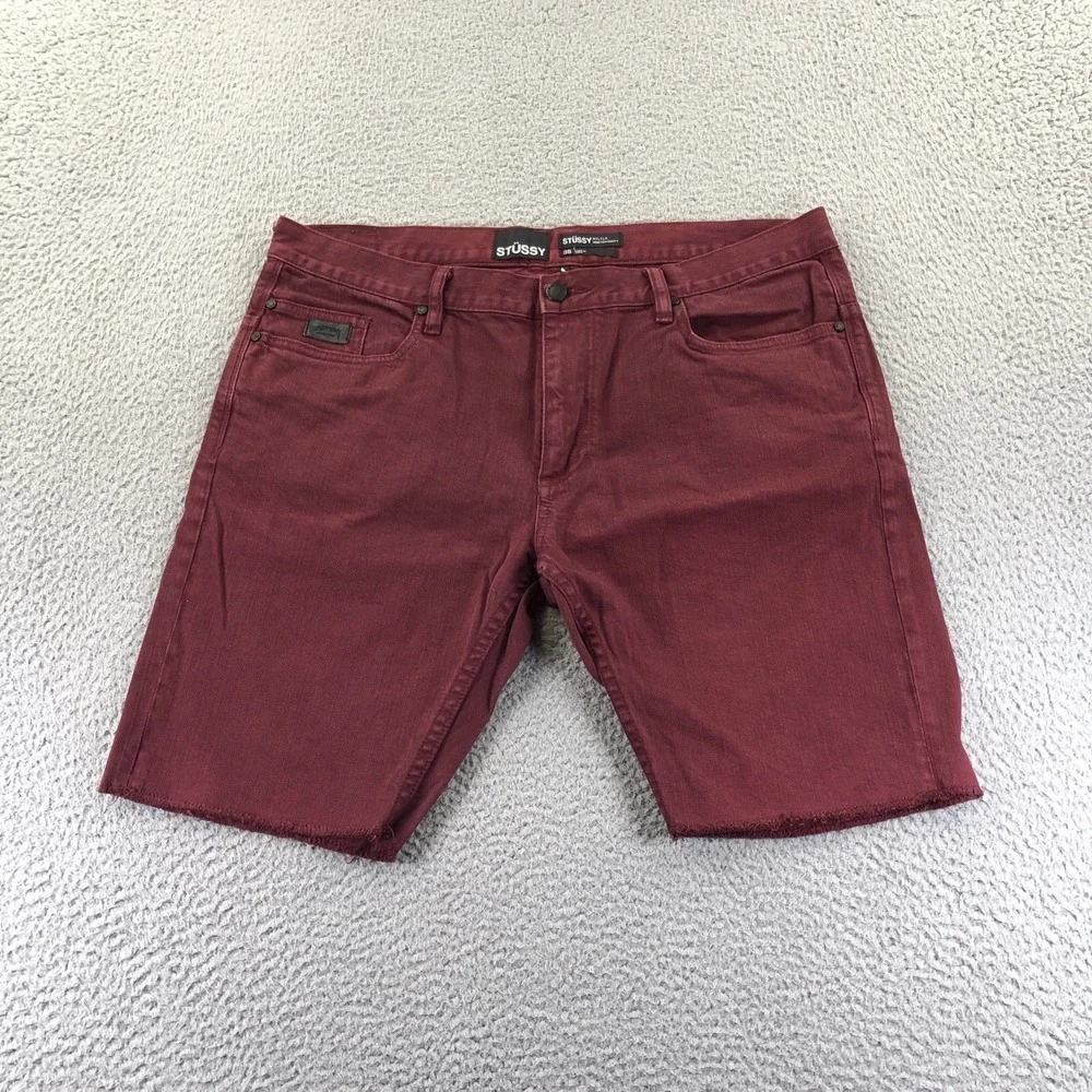 Stussy Shorts Mens 36 Burgundy Jeans Denim Cut Off Slim Jeans 5 Pocket Jorts